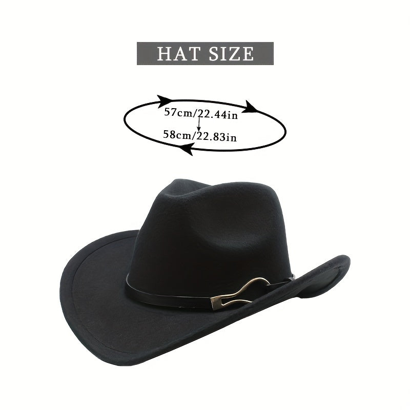 Classic Rolled Brim Cowboy Hat Belt Decor Jazz Fedora Cap Solid Felt Hat Unisex