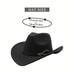 Classic Rolled Brim Cowboy Hat Belt Decor Jazz Fedora Cap Solid Felt Hat Unisex