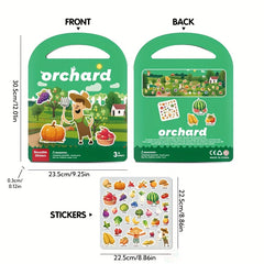 Reusable Sticker Book for Kids - 6 Themes, Animals, Fruits, Easy Peel & Stick