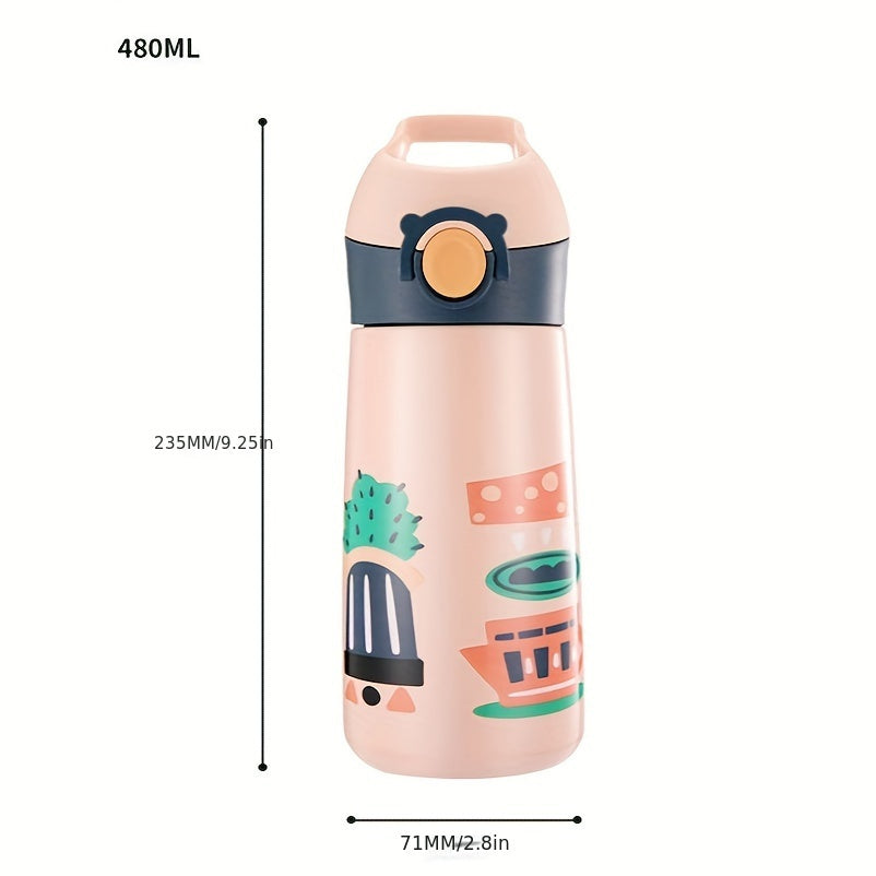 460ml Cartoon Printed Insulated Water Bottle Stainless Steel with Handle