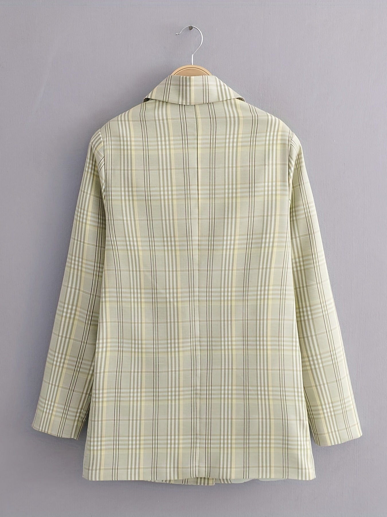 Plaid Print Lapel Blazer Double Breasted Outerwear