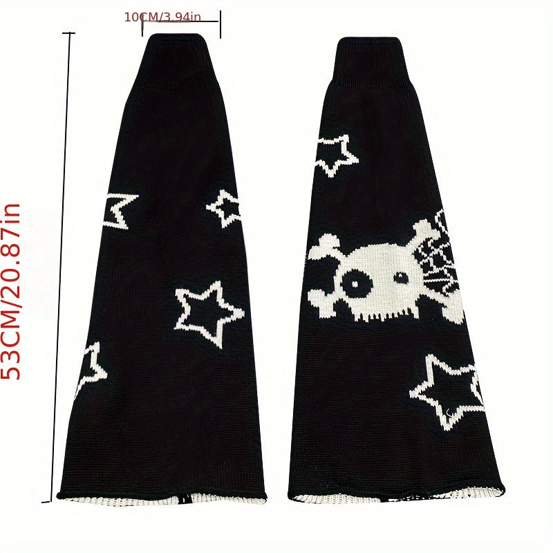 Skull & Star Print Leg Warmers Y2K Knee High Socks Women's Stockings