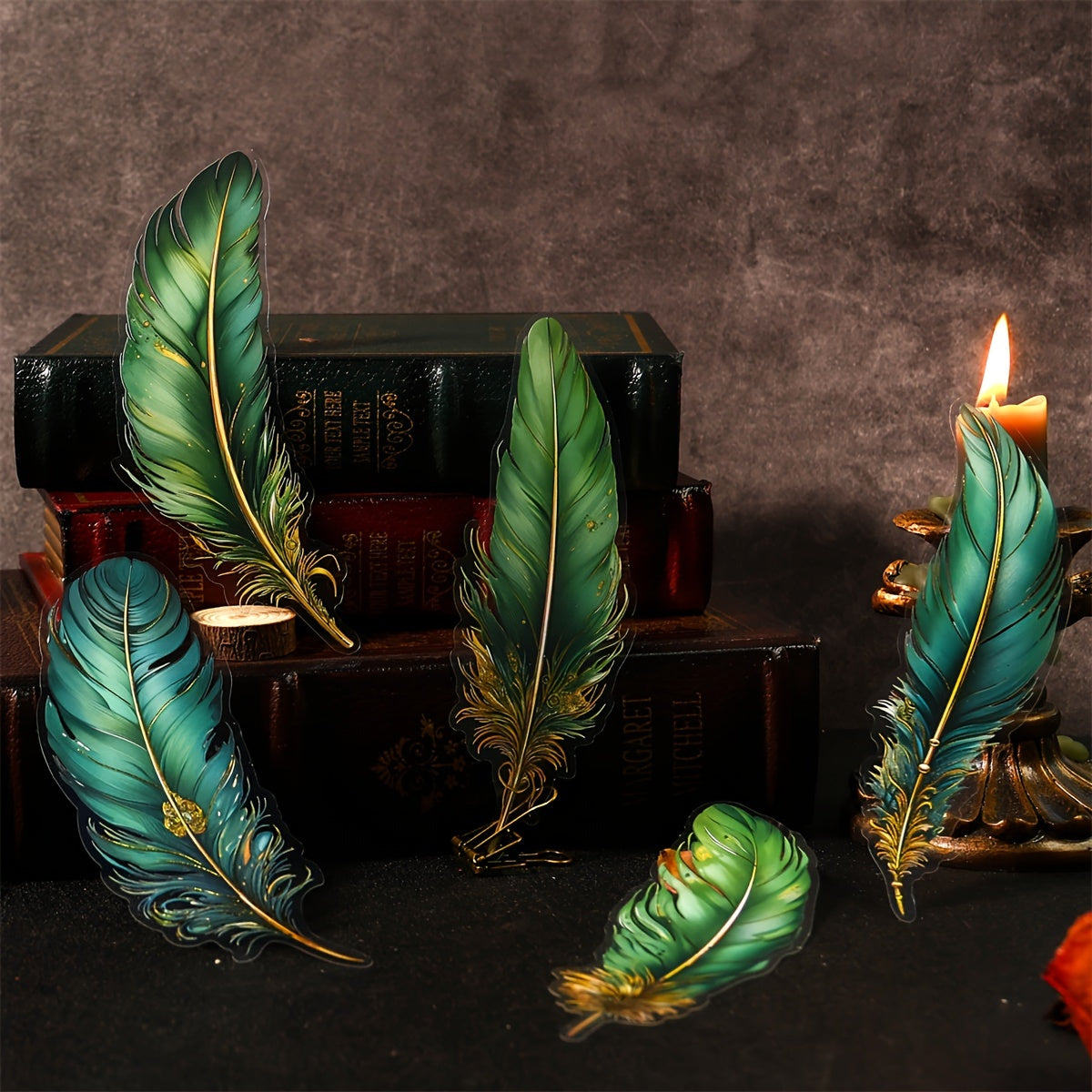 5pcs PET Hot Stamping Angel Feather Stickers Retro Feather Journal Collage