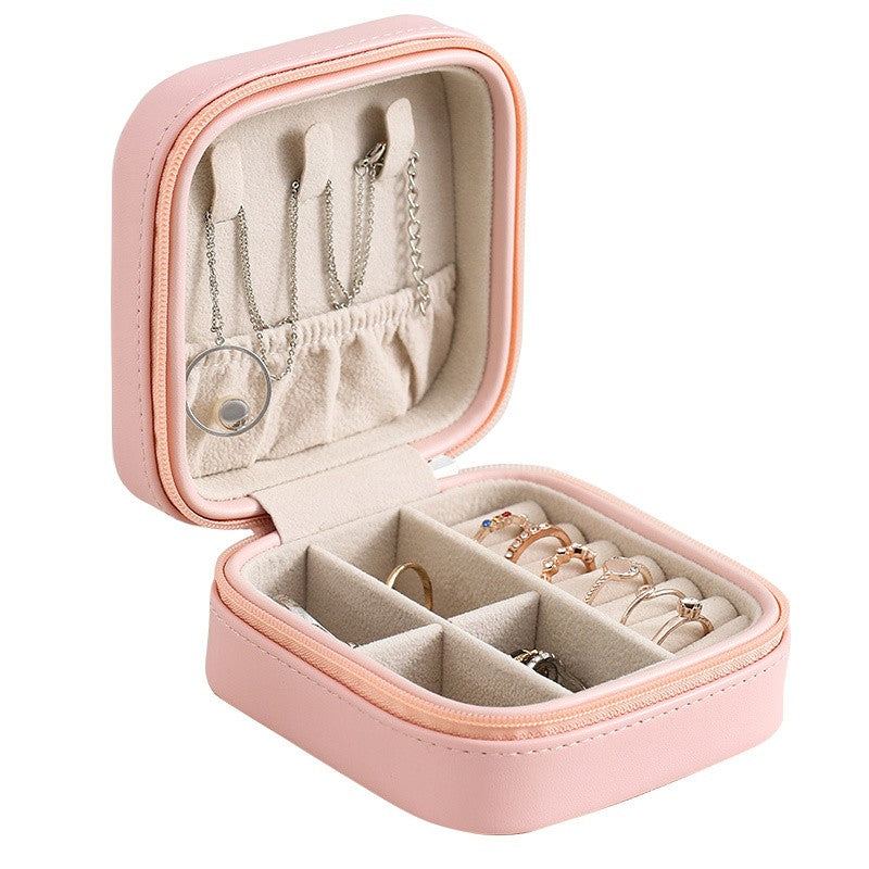 Leather Jewelry Box Organizer Travel Case Locket Necklace Earring Ring Holder Di