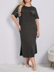 Loungewear Dress Women's Plus Slogan Print Short Sleeve Round Neck