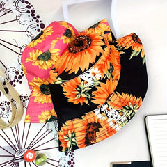 Sun Flower Print Bucket Hat Sunflower Big Brim Basin Hat