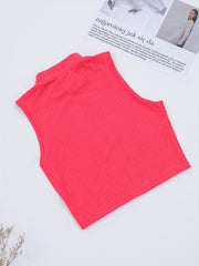 High Neck Crop Tank Top Ribbed Solid Casual Top