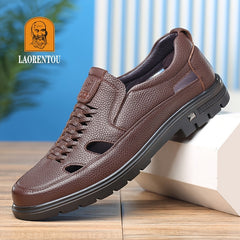 LAORENTOU Men Leather Loafer Shoes Slip On Lightweight Non Slip