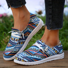 Women's Geometric Pattern Canvas Shoes Boho Style Low Top Loafers