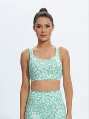 Leopard Print Sports Tank Top Slim Athletic Printed Crew Neck