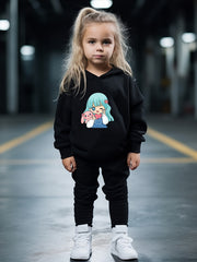 OERYUI 2pcs Cartoon Girl Print Hoodies Pants Set For Girls Boys