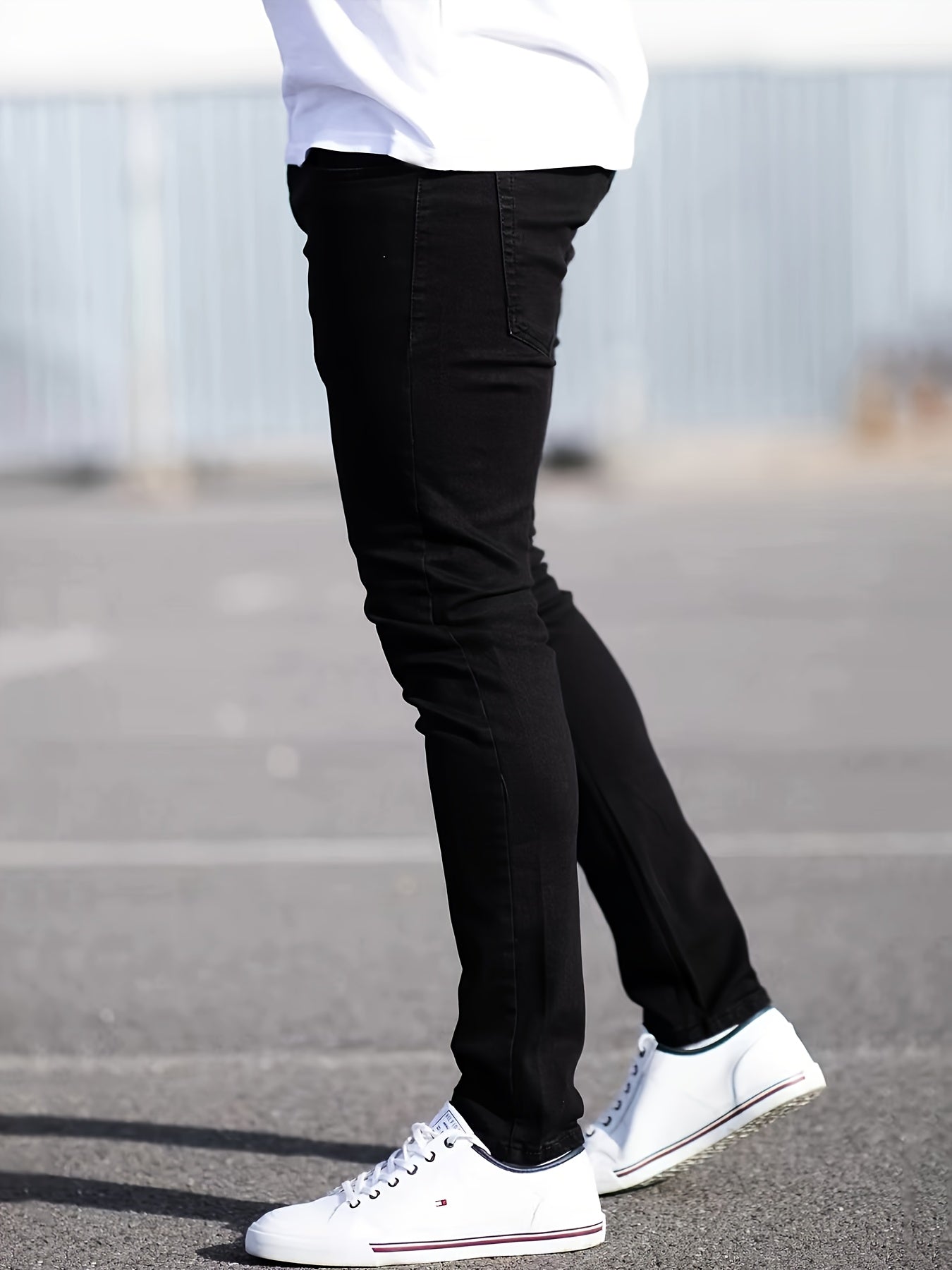 Men's Solid Cotton Denim Pencil Pants