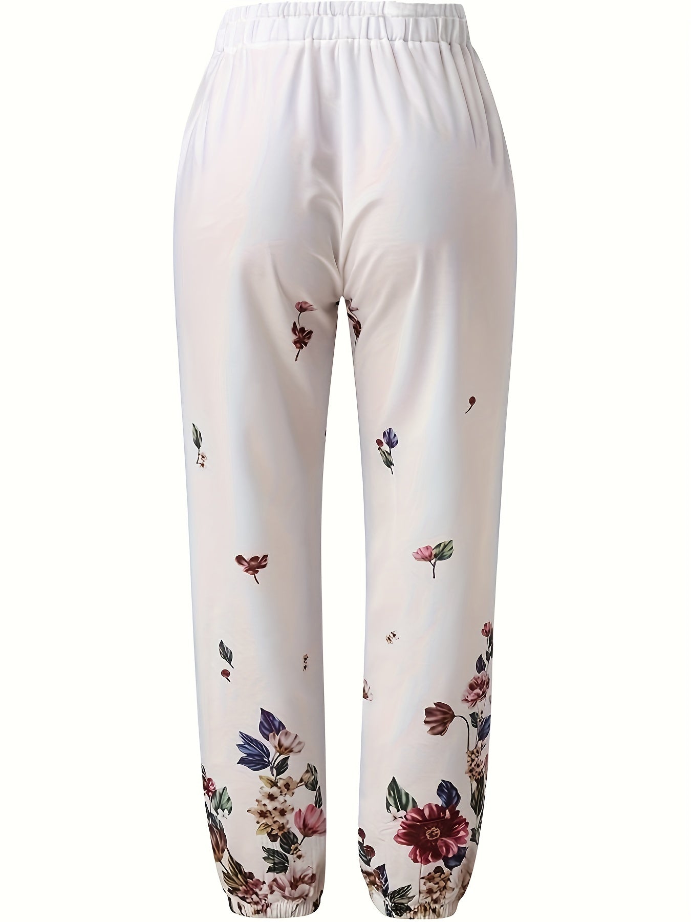 Floral Print Elastic Waist Pants Spring Summer Women's Clothing