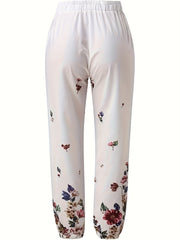 Floral Print Elastic Waist Pants Spring Summer Women's Clothing