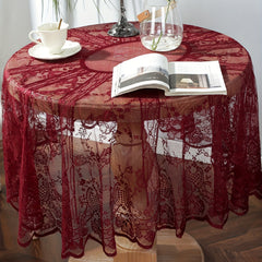 American Style Round Lace Tablecloth Red Hollowed Out Christmas Table Cloth