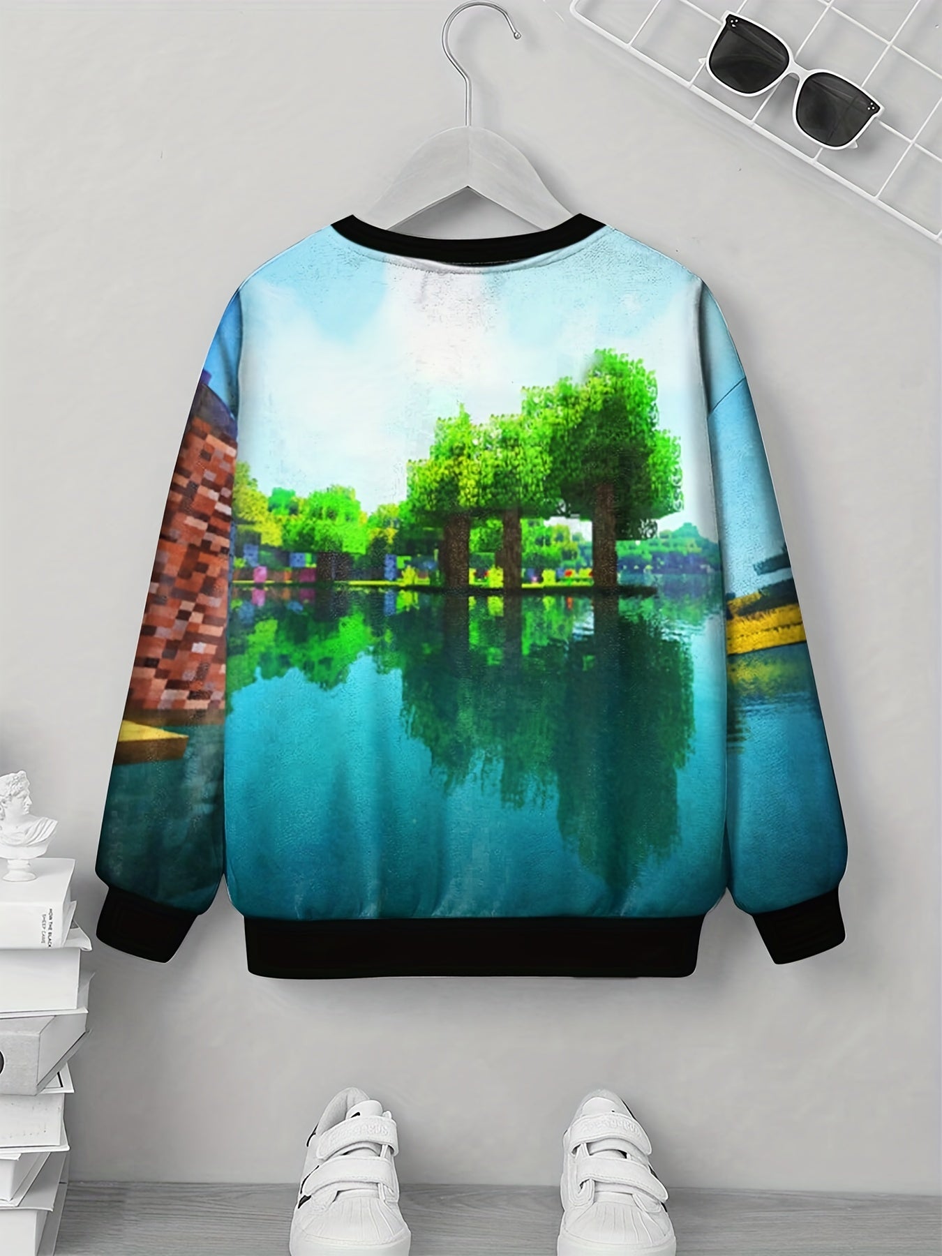 Kids 3D Print Sweatshirt Lake Scenery Tee Building Block Top