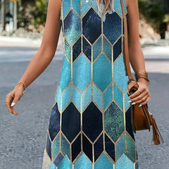 Casual Tank Dress Women's Plus Geometric Print Round Neck Dress