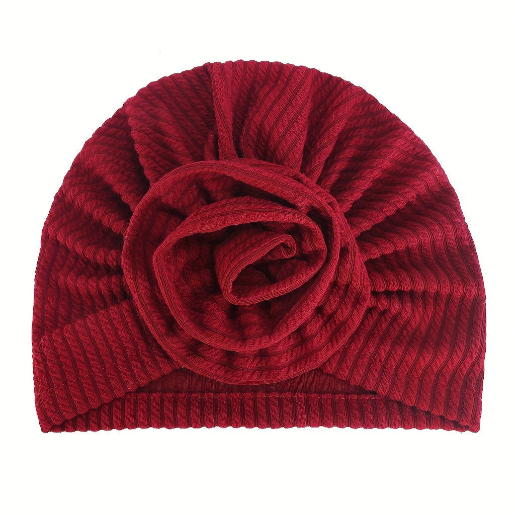 Embossed Plate Flower Turban Cap Vintage Elastic Head Wrap