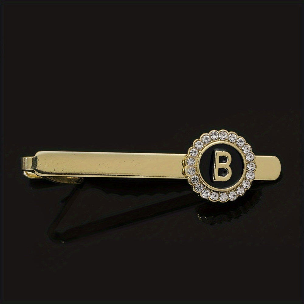 Men's Rhinestone Initial Letter Tie Clip Wedding Business Necktie Accessory
