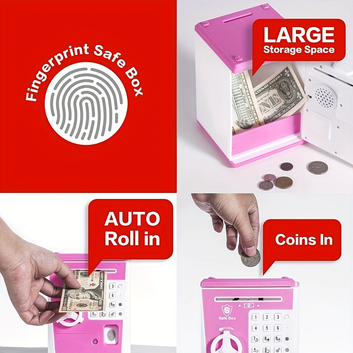 Kids ATM Bank w/ Fingerprint Password - Money Savings Jar