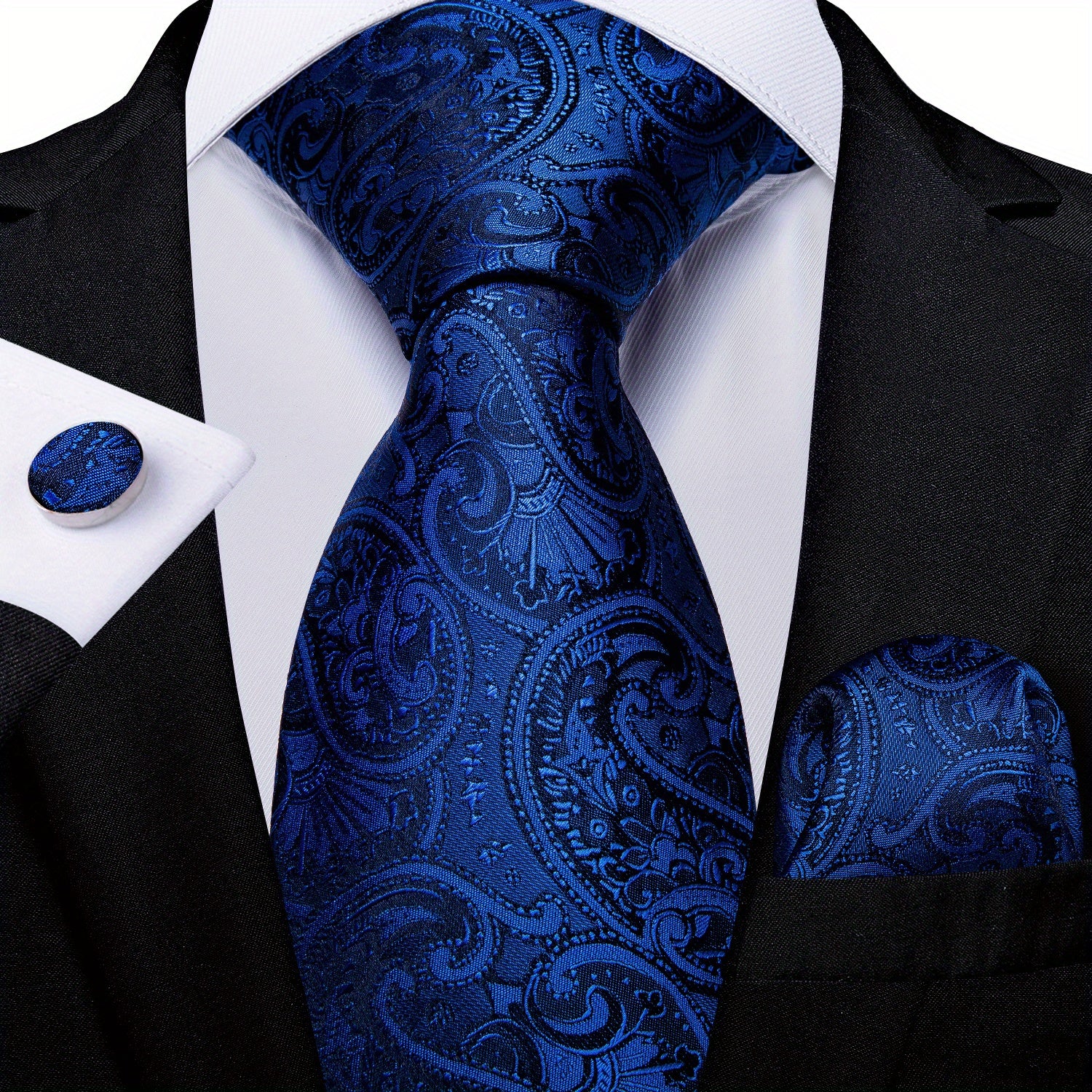 DiBanGu Classic Navy Men's Tie Paisley Floral Necktie Set