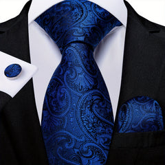 DiBanGu Classic Navy Men's Tie Paisley Floral Necktie Set