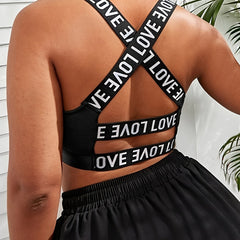 Sports Bra Women's Plus Letter Tape Cross Back Seamless Fitness
