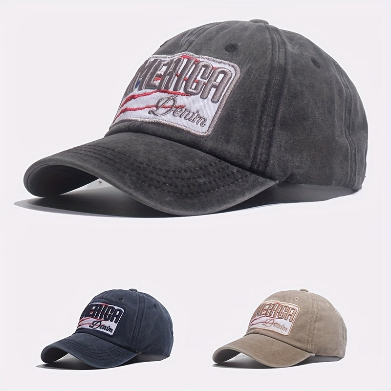 Washed Alphabets Embroidery Baseball Cap Breathable Peaked Cap