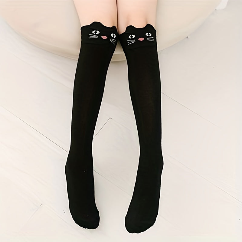 2 Pairs Kids Cat Over The Knee Socks Autumn Winter Girls Cartoon Socks