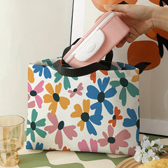 Colorful Flowers Printed Lunch Bag Waterproof Insulated Bento Bag