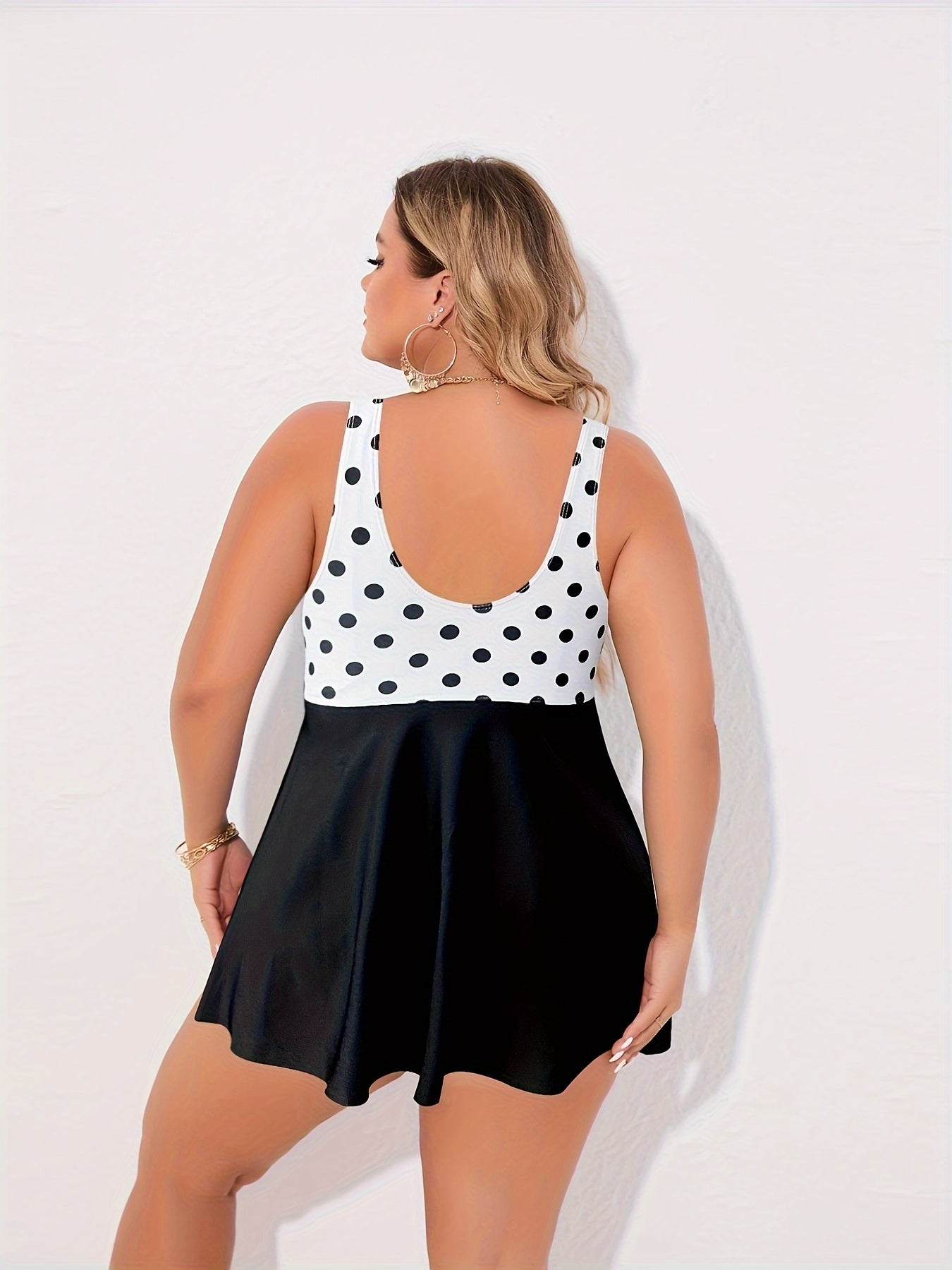 Retro Tankini Set Women's Plus Contrast Polka Dot Print