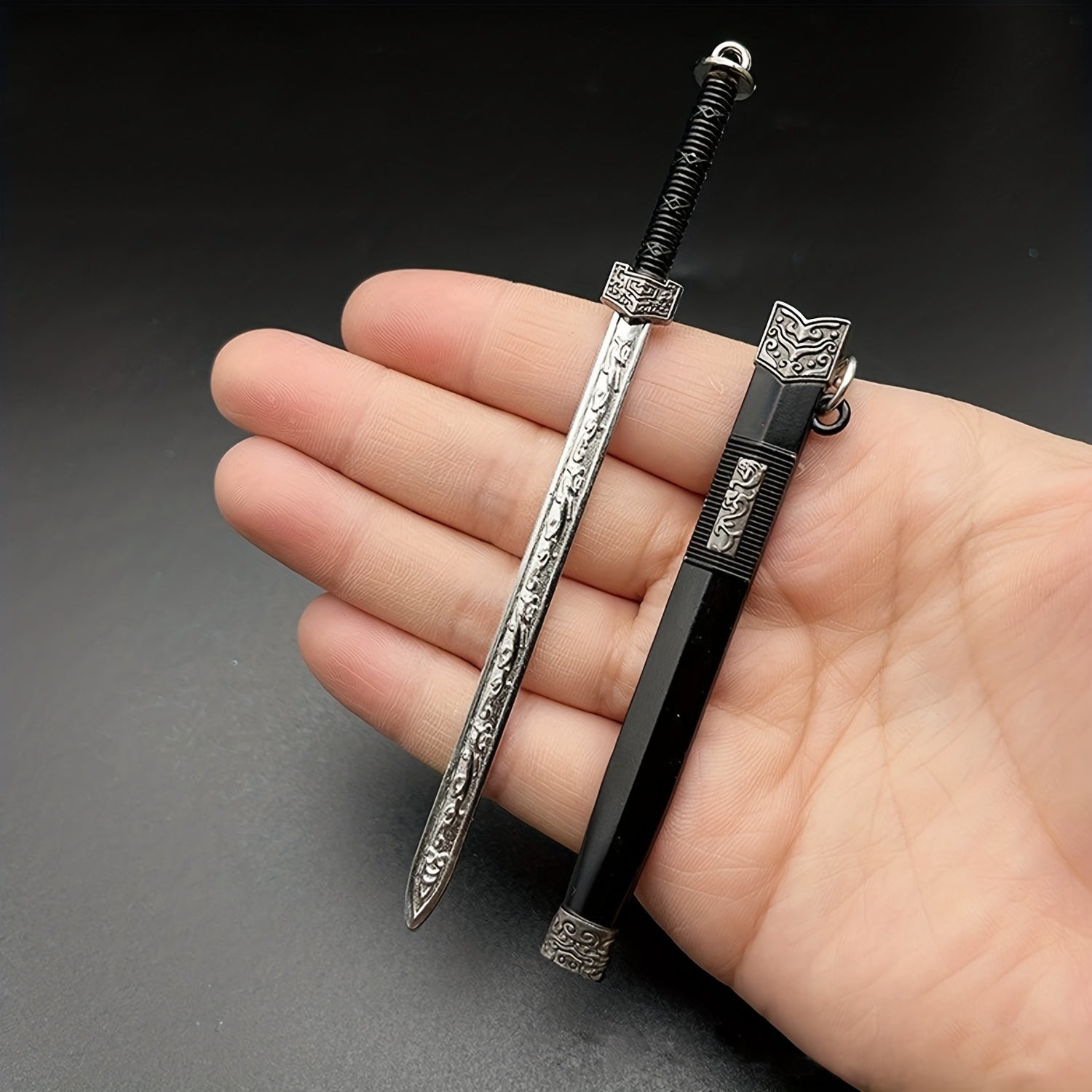 Mini Sword Shape Pendant Keychain Weapon Model with Sheath Toy Pendant