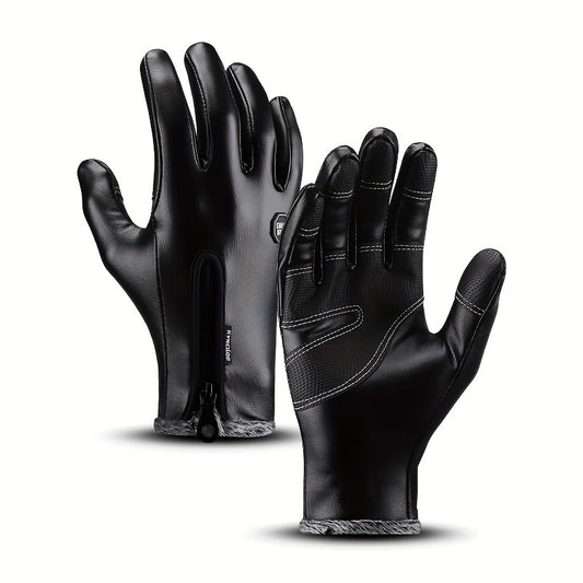 Men's PU Leather Winter Riding Gloves Windproof Touch Screen Ski Motorcycle