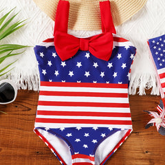Toddler Girls Independence Stripe Star Print Onesie Swimsuit