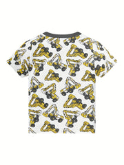 Boys Excavator Cotton Pajamas Set Short Sleeves Comfortable Cozy Homewear