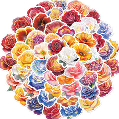 50pcs Reusable Vinyl Flower Graffiti Stickers, Vibrant Floral Decals