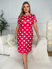 Heart Print Short Sleeve Sleep Dress