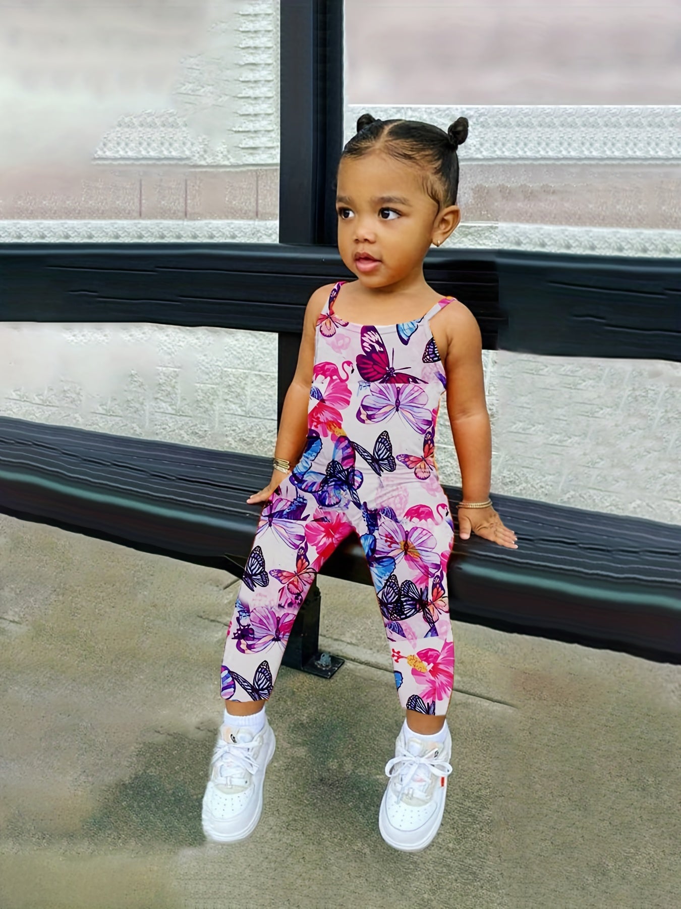 Toddler Girls Butterfly Graphic Cami Rompers Jumpsuits