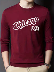 CHICAGO Print Knitted Sweater Men's Casual Warm Crew Neck Pullover
