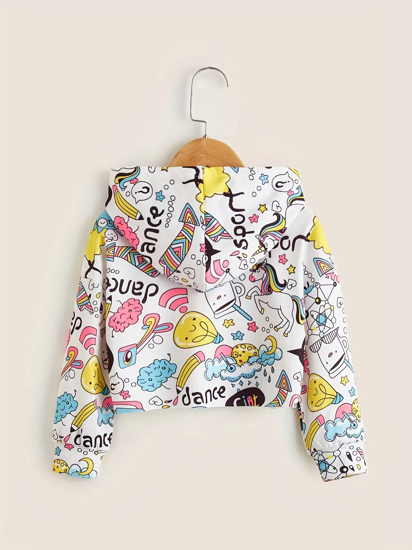 Casual Girls' Graffiti Cartoon Graphic Hoodie Long Sleeve Sweatshirt Top