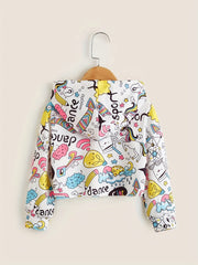 Casual Girls' Graffiti Cartoon Graphic Hoodie Long Sleeve Sweatshirt Top
