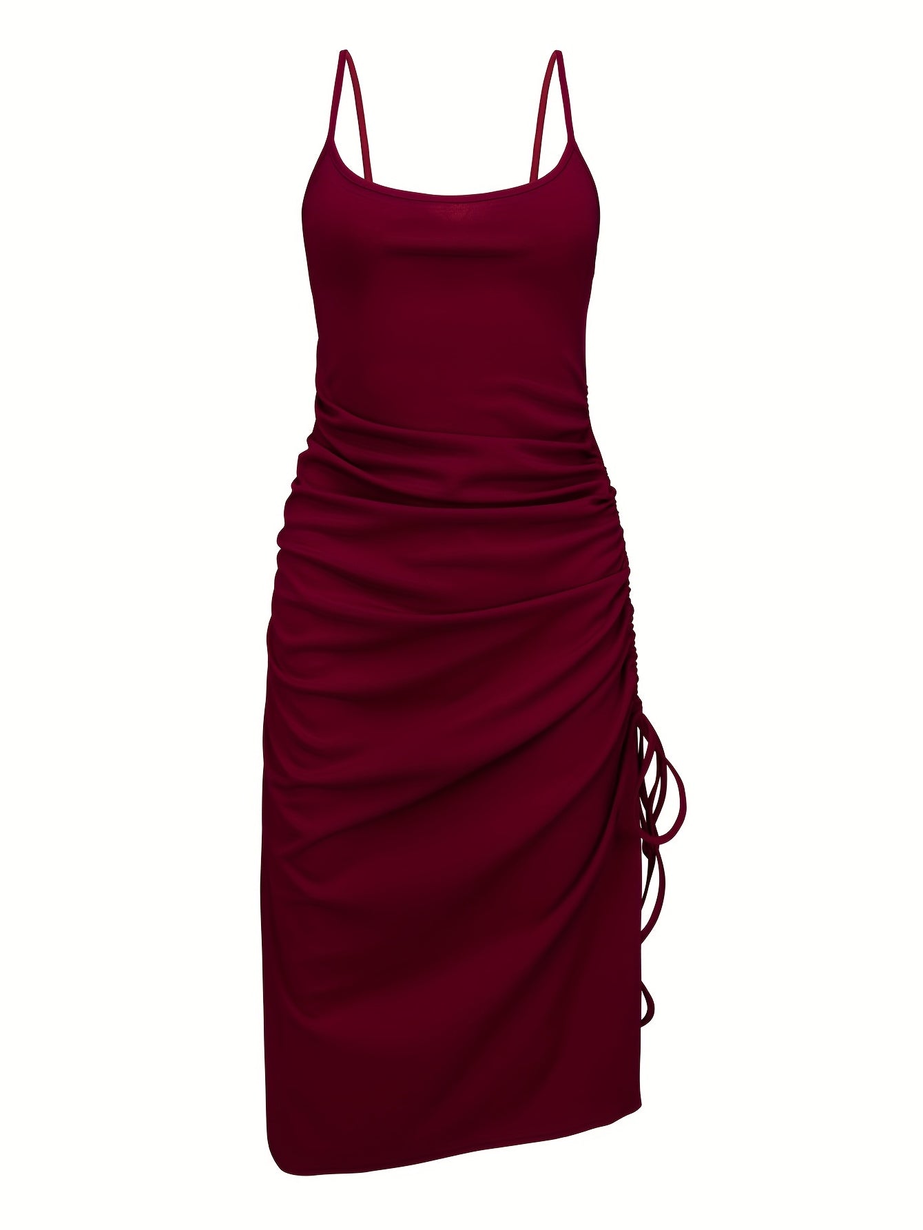 Drawstring Split Bodycon Dress Sexy Spaghetti Strap