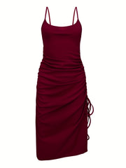 Drawstring Split Bodycon Dress Sexy Spaghetti Strap