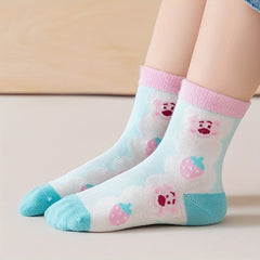 5 Pairs Girls Kids Bear Pattern Socks Comfy Crew Children's Socks