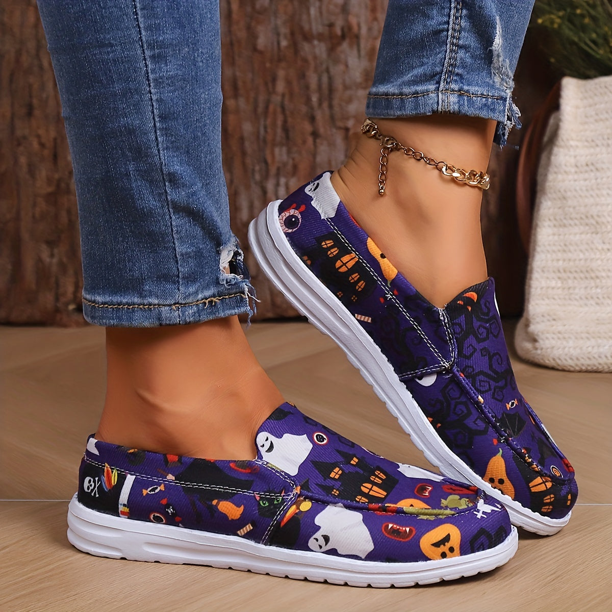 Halloween Pumpkin Ghost Slip On Canvas Shoes
