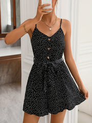 Polka Dot V neck Cami Romper Jumpsuit Backless Sexy Romper