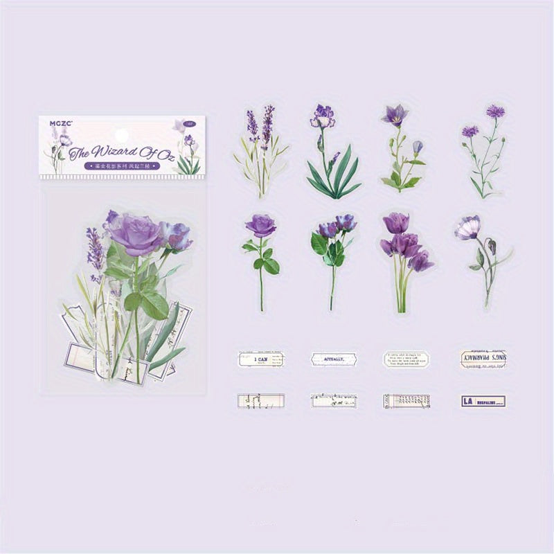 16 Plants Flowers Collage Stickers Bronzing Pet Materials
