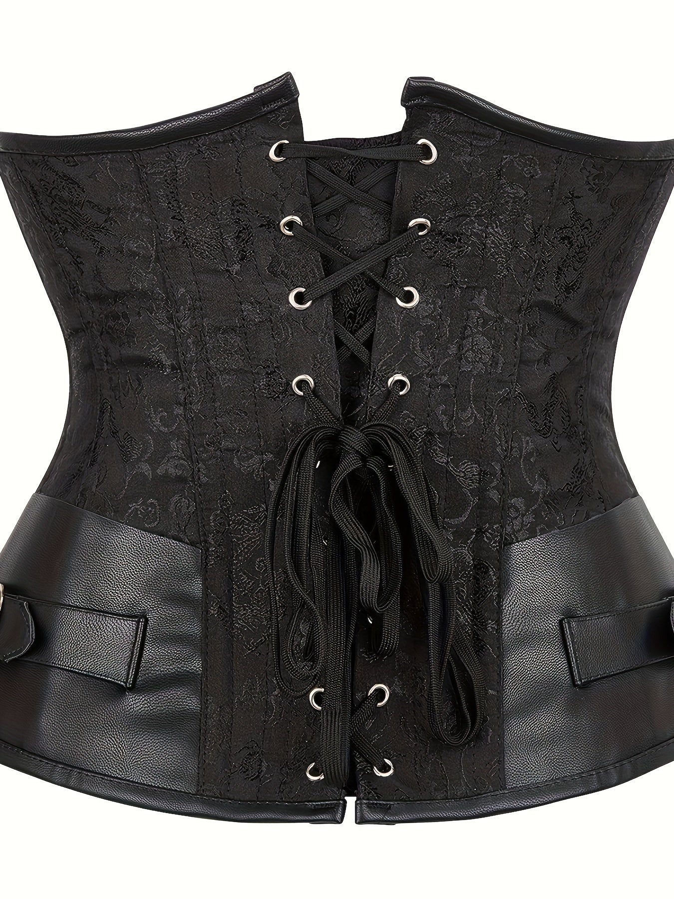 Gothic Strapless Corset Bustier Tummy Control Lace Up Jacquard Body Shaper
