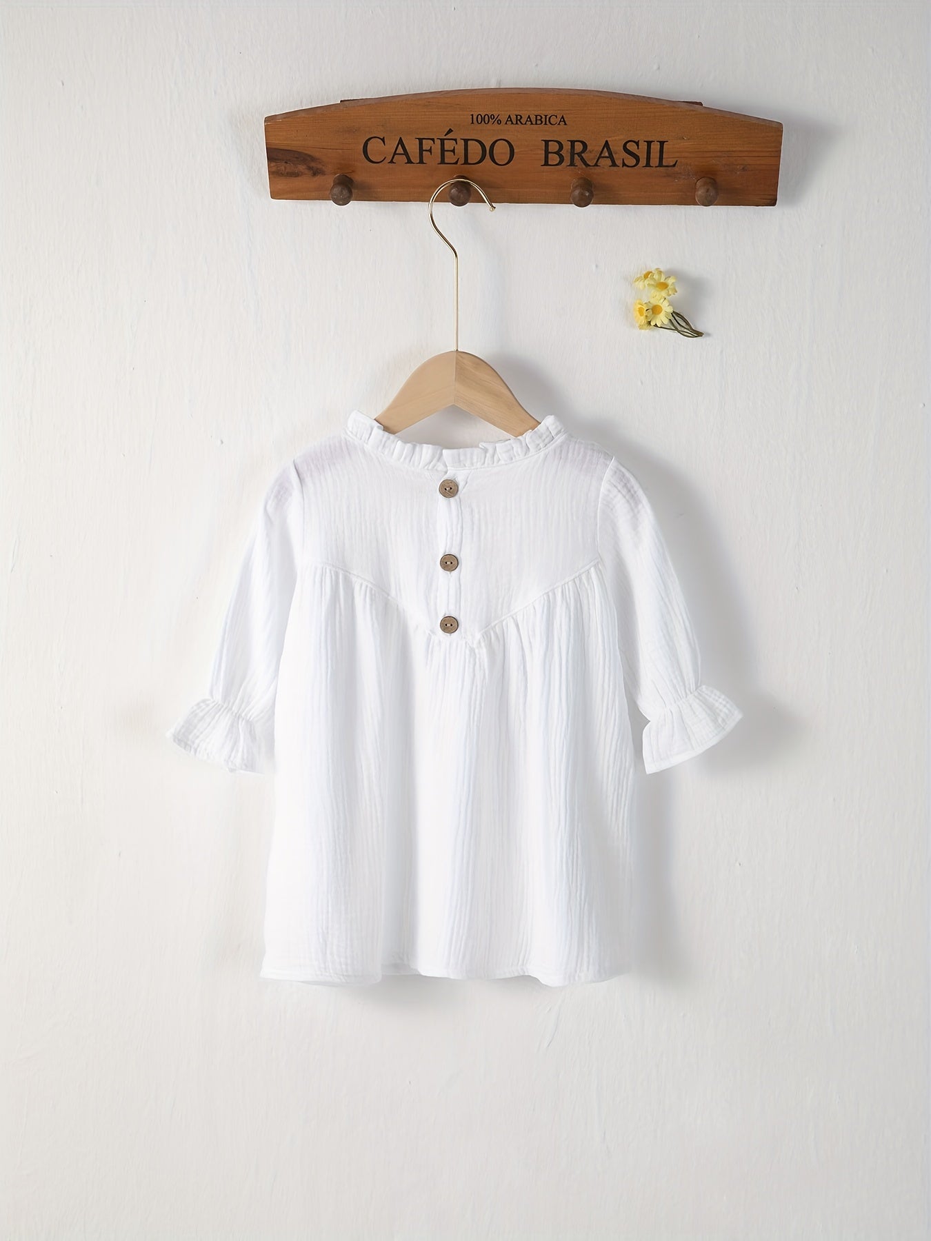 Girls Cotton Ruffle Trim Long Sleeve Dress