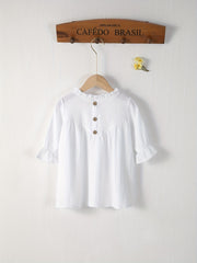 Girls Cotton Ruffle Trim Long Sleeve Dress